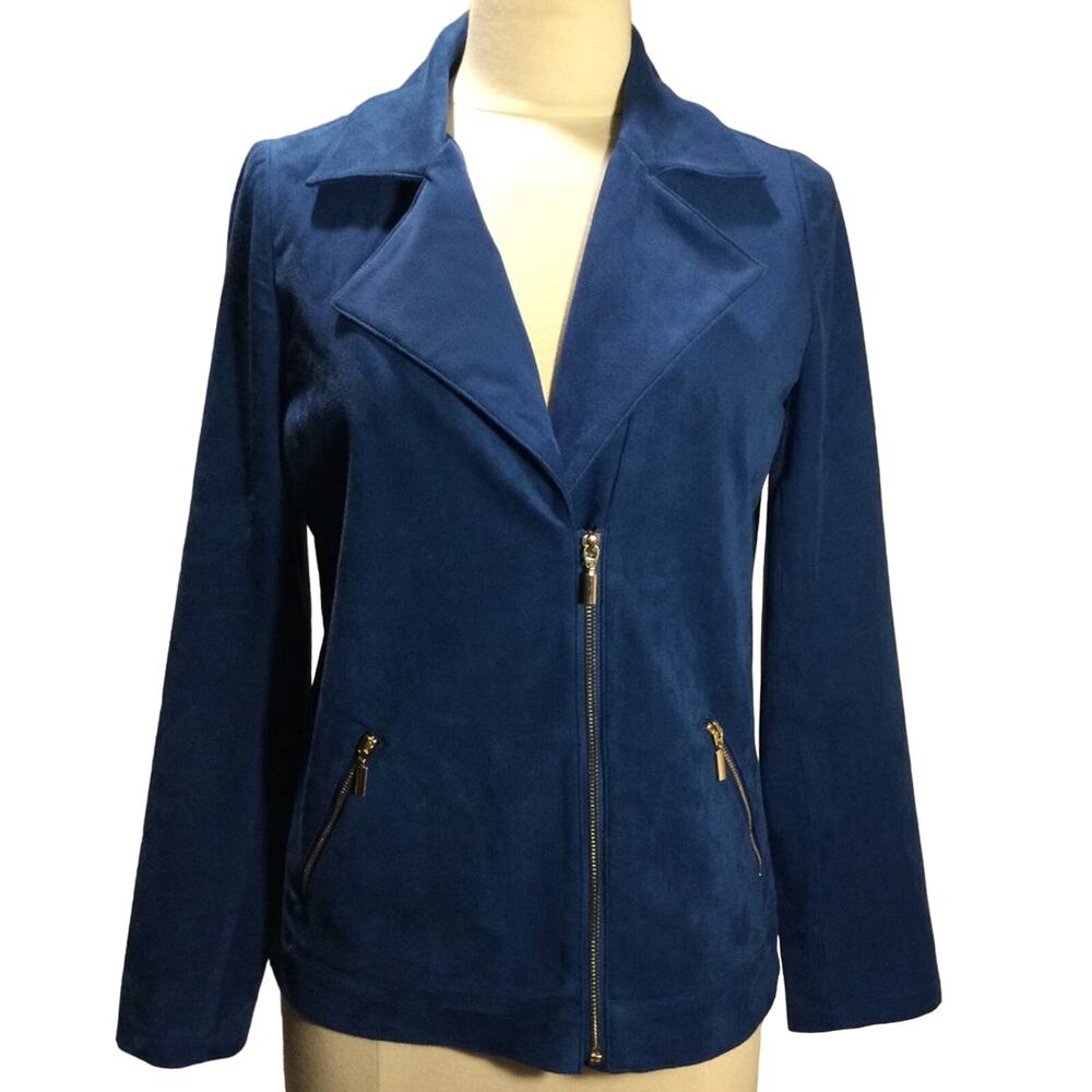Chico’s Blue Vegan Suede Moto Jacket 4/6